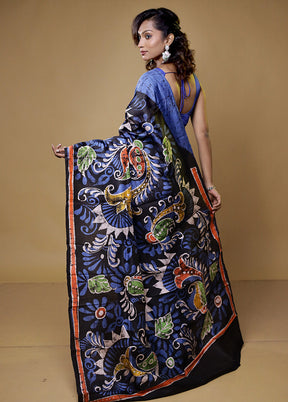 Black Printed Pure Silk Saree Without Blouse Piece