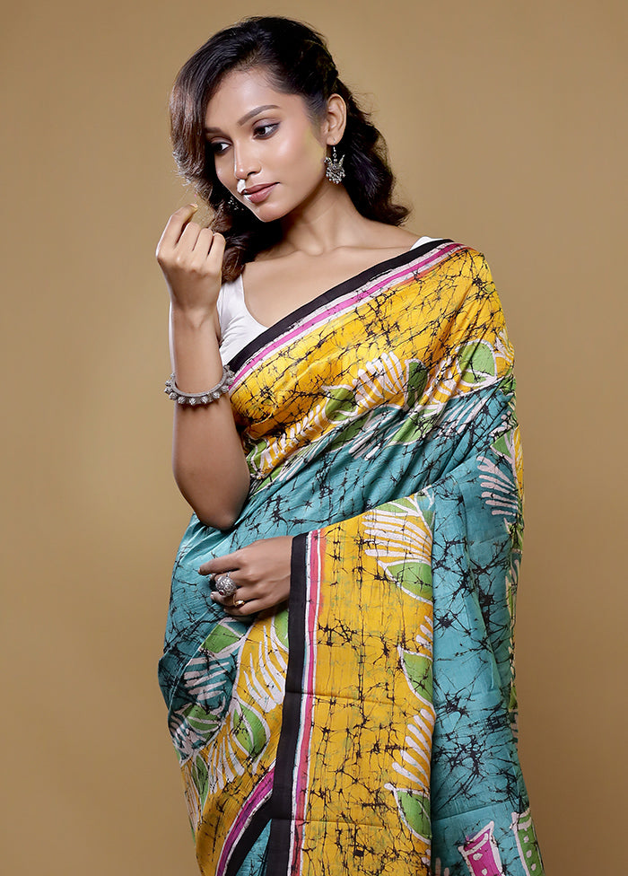 Green Printed Pure Silk Saree Without Blouse Piece