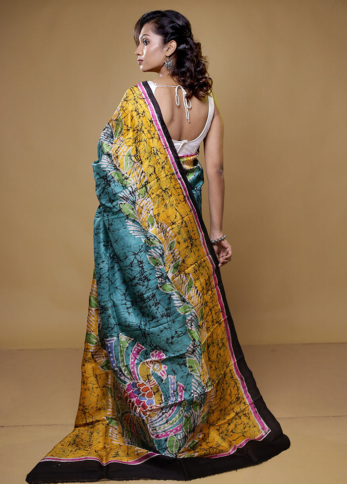 Green Printed Pure Silk Saree Without Blouse Piece