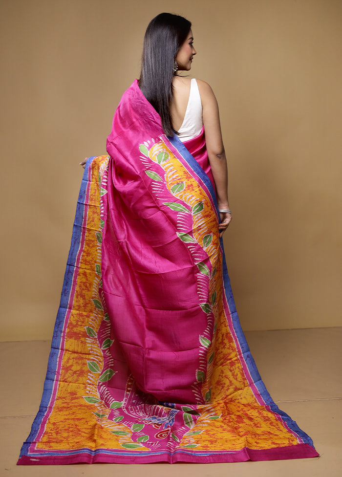 Pink Printed Pure Silk Saree Without Blouse Piece