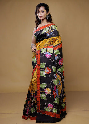 Yellow Printed Pure Silk Saree Without Blouse Piece