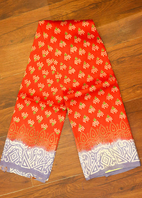 Orange Printed Pure Silk Saree Without Blouse Piece