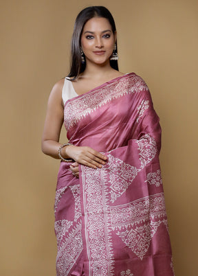 Pink Printed Pure Silk Saree Without Blouse Piece