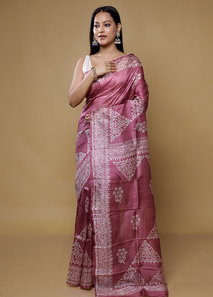 Pink Printed Pure Silk Saree Without Blouse Piece