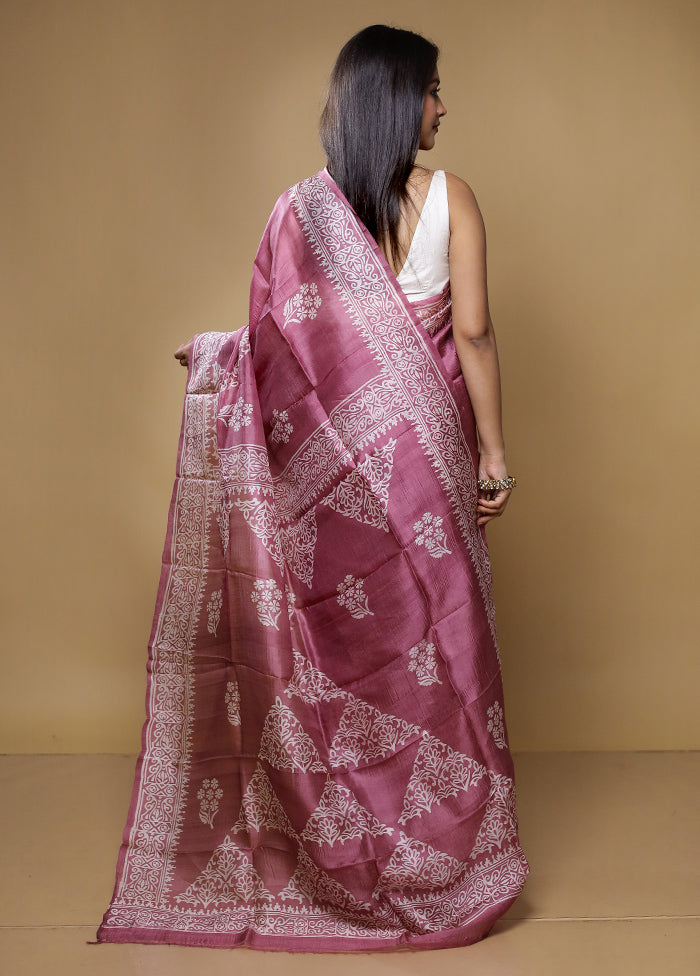 Pink Printed Pure Silk Saree Without Blouse Piece