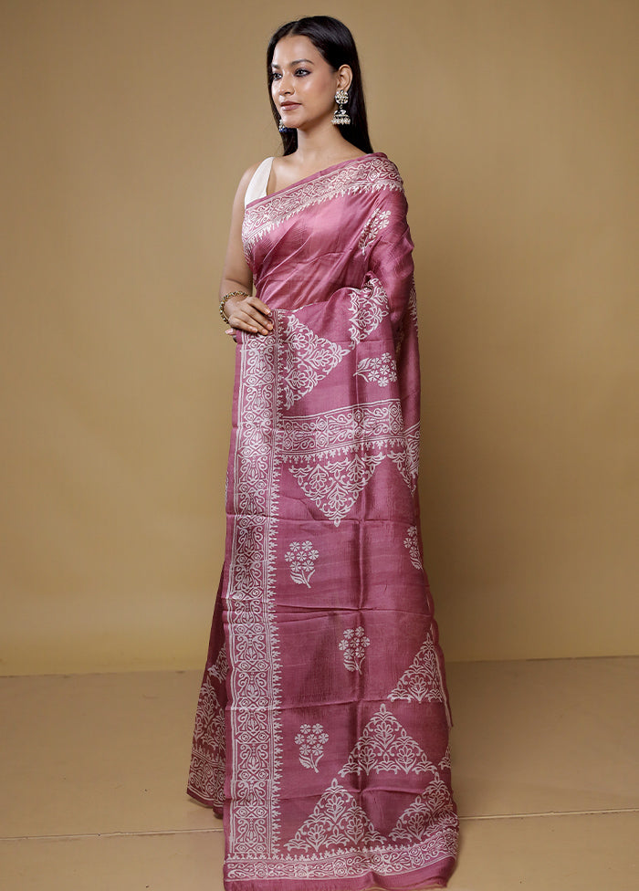 Pink Printed Pure Silk Saree Without Blouse Piece