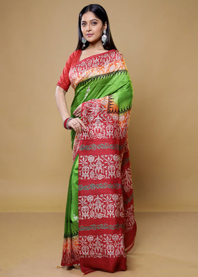 Green Printed Pure Silk Saree Without Blouse Piece