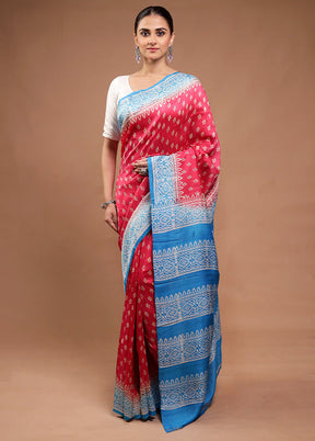 Pink Printed Pure Silk Saree Without Blouse Piece