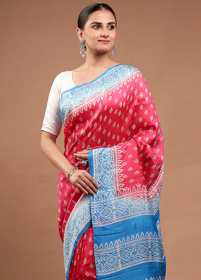 Pink Printed Pure Silk Saree Without Blouse Piece