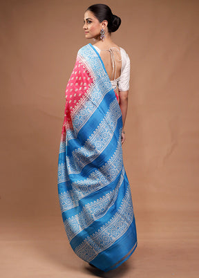 Pink Printed Pure Silk Saree Without Blouse Piece