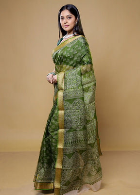 Green Printed Pure Silk Saree Without Blouse Piece