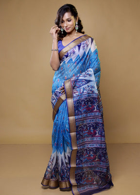 White Printed Pure Silk Saree Without Blouse Piece