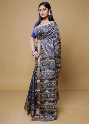 Grey Printed Pure Silk Saree Without Blouse Piece