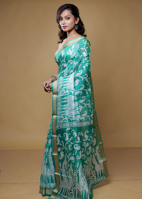 Green Printed Pure Silk Saree Without Blouse Piece