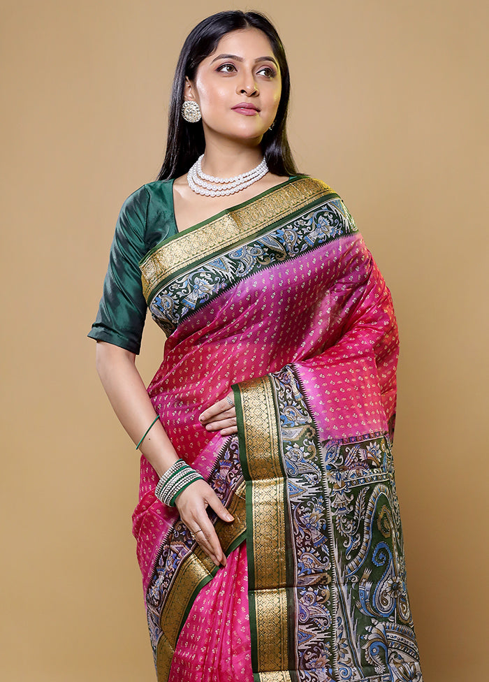 Pink Printed Pure Silk Saree Without Blouse Piece