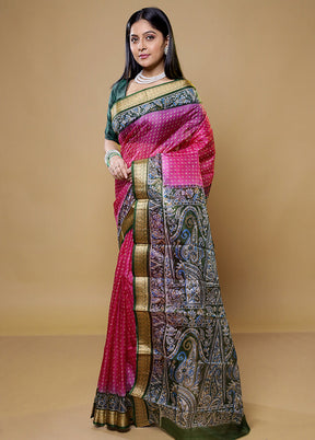 Pink Printed Pure Silk Saree Without Blouse Piece