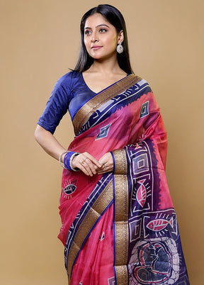 Pink Printed Pure Silk Saree Without Blouse Piece