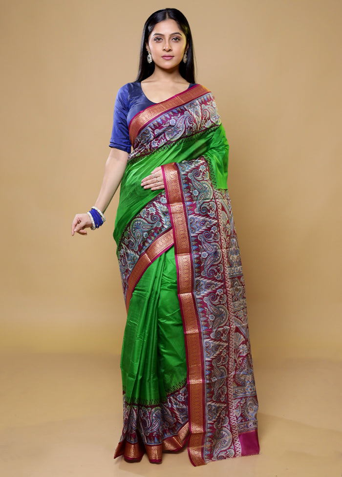 Green Printed Pure Silk Saree Without Blouse Piece