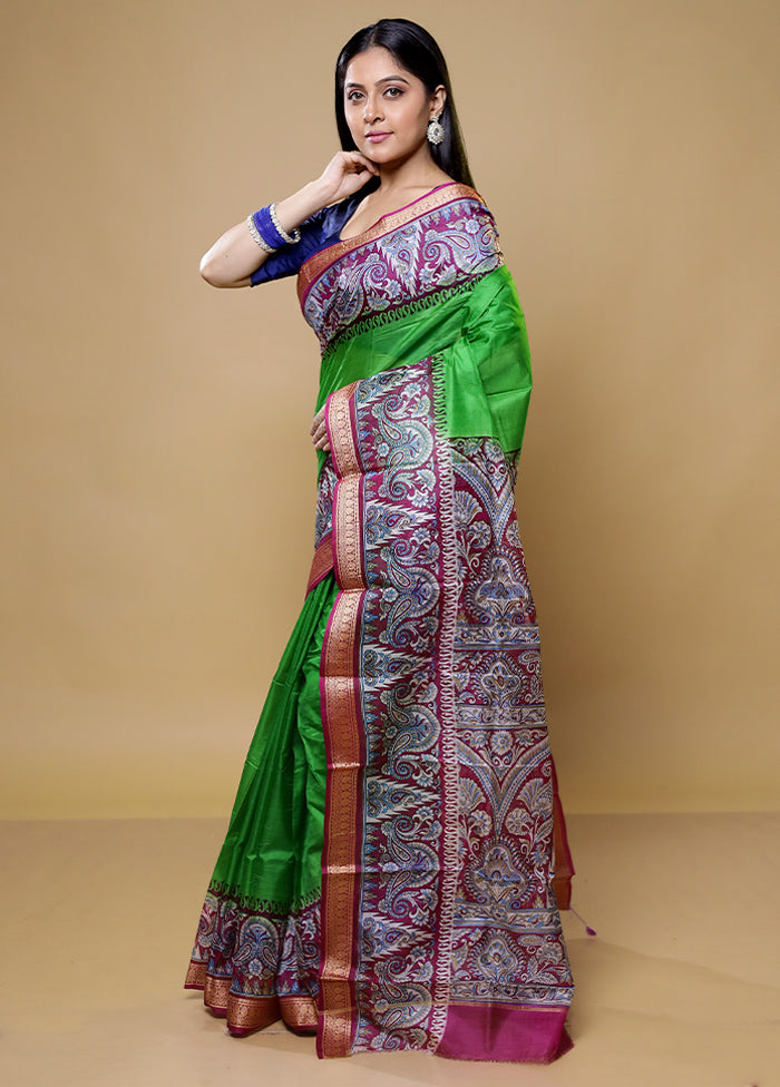 Green Printed Pure Silk Saree Without Blouse Piece