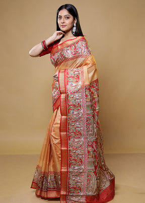 Cream Printed Pure Silk Saree Without Blouse Piece