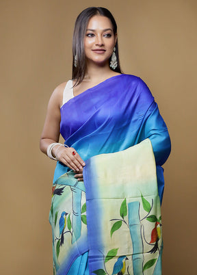 Multicolor Printed Pure Silk Saree Without Blouse Piece