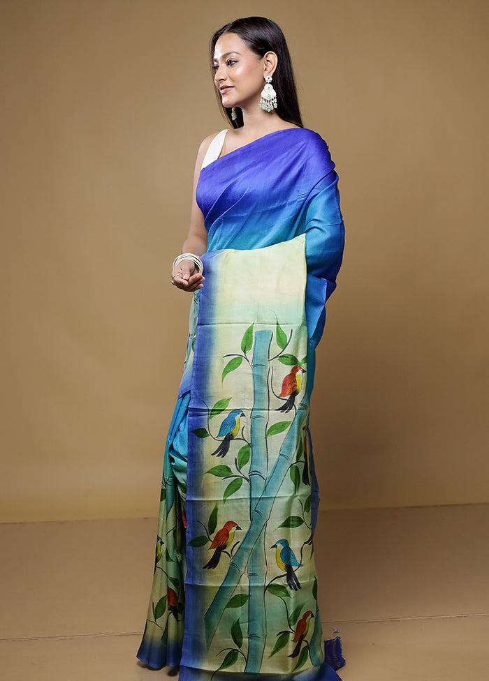 Multicolor Printed Pure Silk Saree Without Blouse Piece