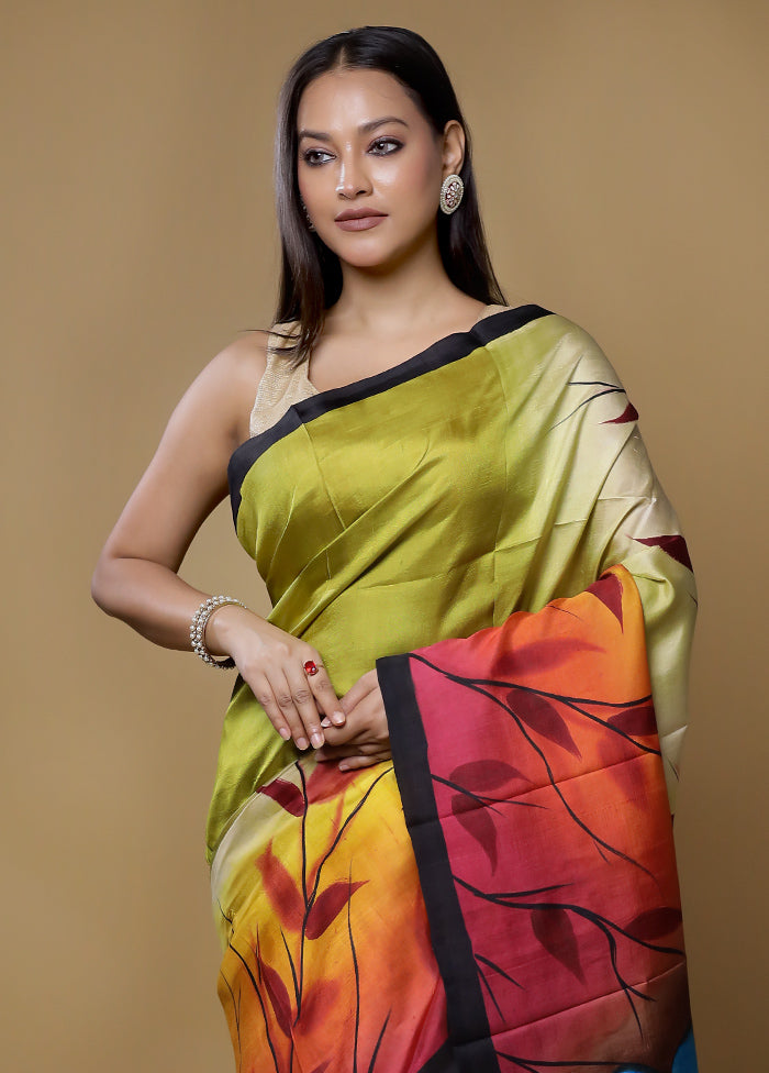 Multicolor Printed Pure Silk Saree Without Blouse Piece