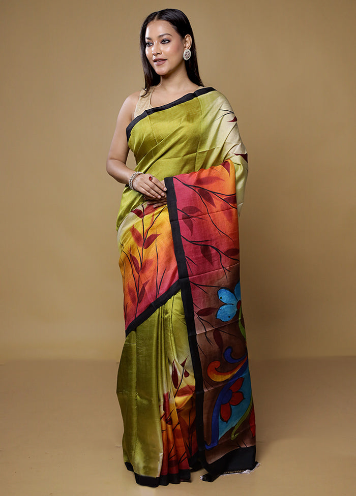 Multicolor Printed Pure Silk Saree Without Blouse Piece