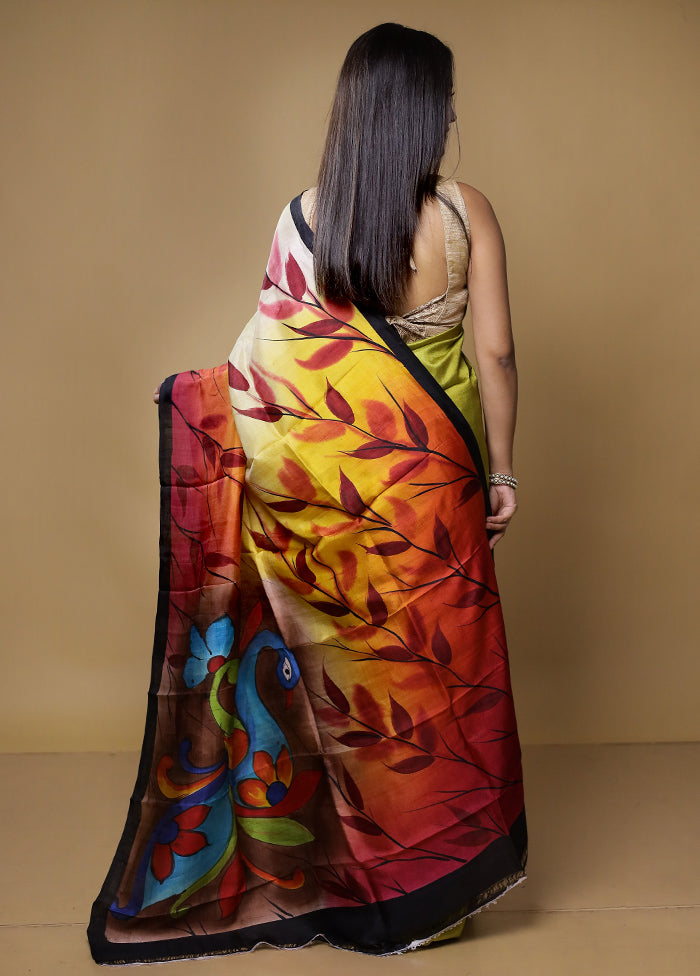 Multicolor Printed Pure Silk Saree Without Blouse Piece