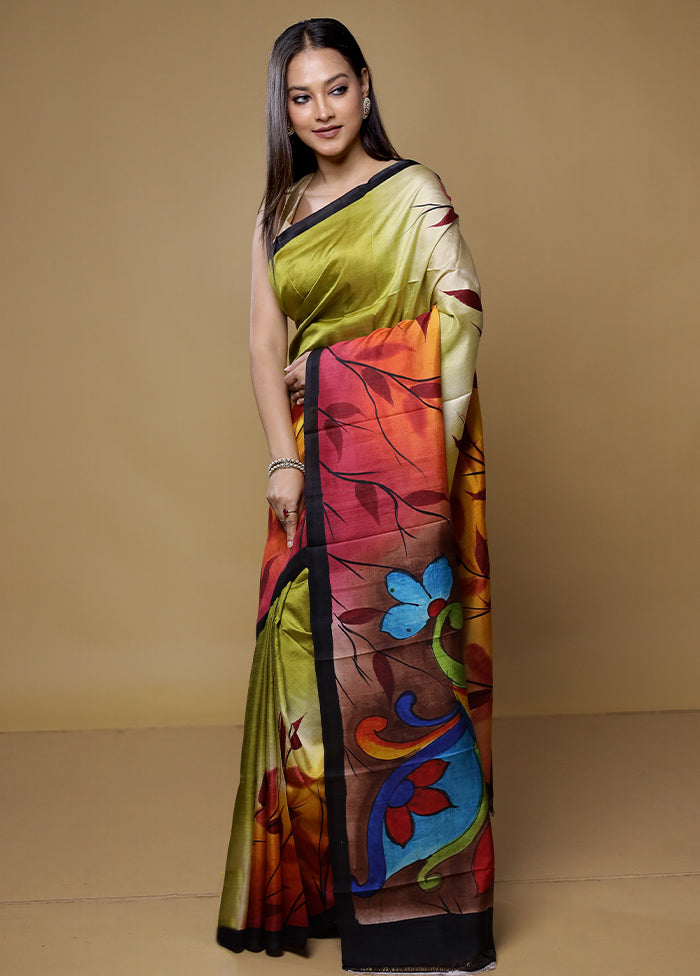 Multicolor Printed Pure Silk Saree Without Blouse Piece