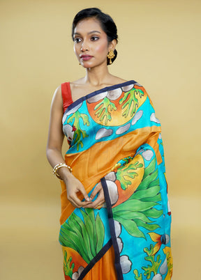 Multicolor Printed Pure Silk Saree Without Blouse Piece