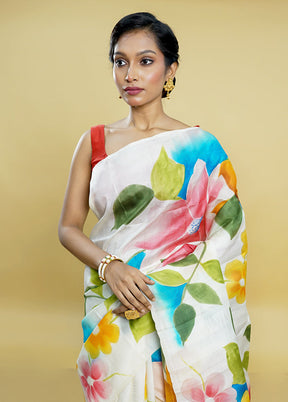 Multicolor Printed Pure Silk Saree Without Blouse Piece