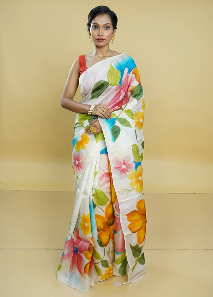 Multicolor Printed Pure Silk Saree Without Blouse Piece