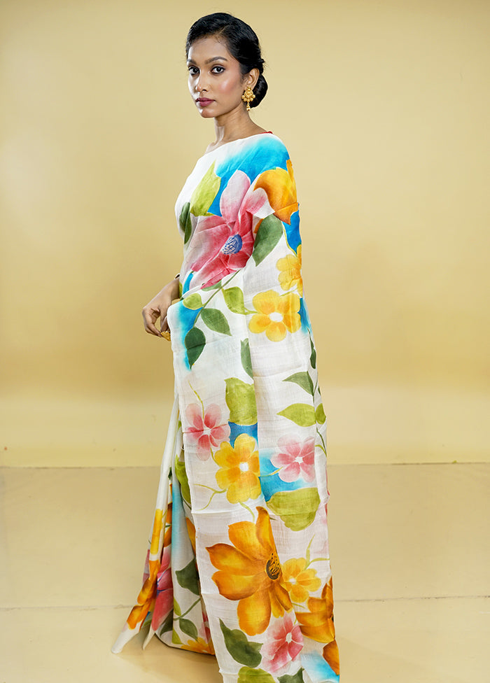 Multicolor Printed Pure Silk Saree Without Blouse Piece