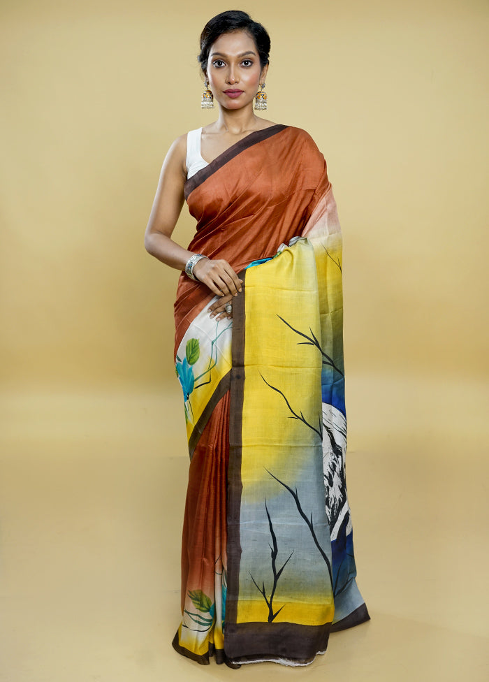 Multicolor Printed Pure Silk Saree Without Blouse Piece