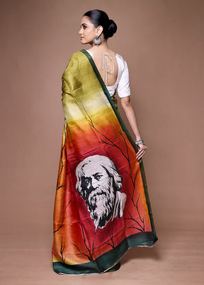 Green Printed Pure Silk Saree With Blouse Piece