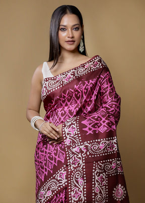 Pink Printed Pure Silk Saree Without Blouse Piece