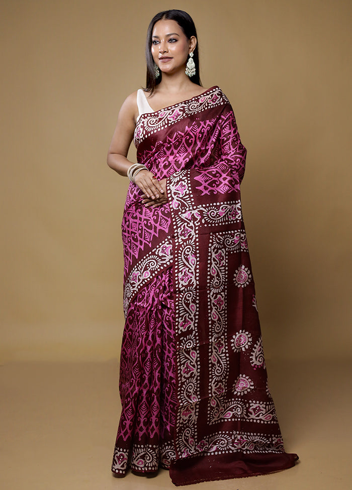 Pink Printed Pure Silk Saree Without Blouse Piece