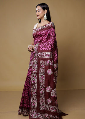 Pink Printed Pure Silk Saree Without Blouse Piece