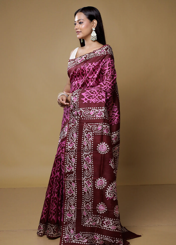 Pink Printed Pure Silk Saree Without Blouse Piece