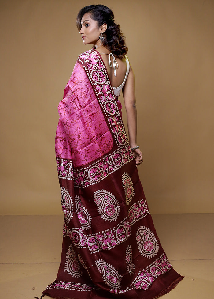 Pink Printed Pure Silk Saree Without Blouse Piece