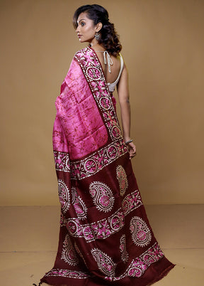 Pink Printed Pure Silk Saree Without Blouse Piece