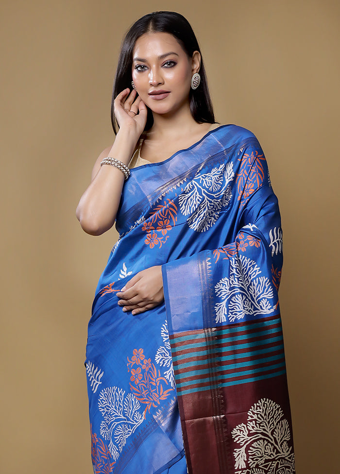 Blue Pure Bishnupuri Silk Saree With Blouse Piece