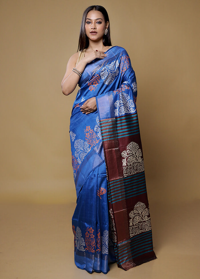 Blue Pure Bishnupuri Silk Saree With Blouse Piece