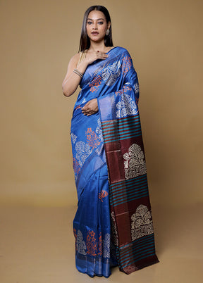 Blue Pure Bishnupuri Silk Saree With Blouse Piece