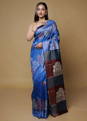 Blue Pure Bishnupuri Silk Saree Without Blouse Piece