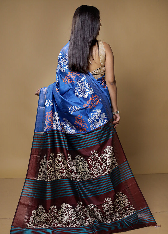 Blue Pure Bishnupuri Silk Saree With Blouse Piece