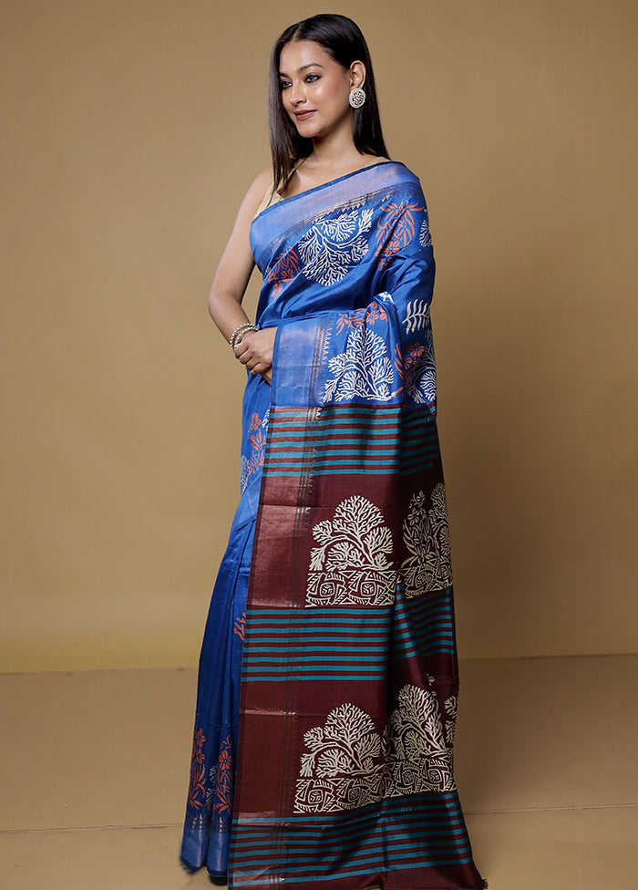 Blue Pure Bishnupuri Silk Saree With Blouse Piece