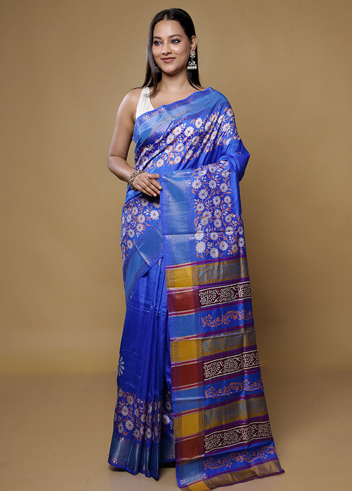 Blue Pure Bishnupuri Silk Saree Without Blouse Piece