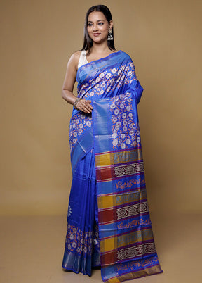 Blue Pure Bishnupuri Silk Saree Without Blouse Piece